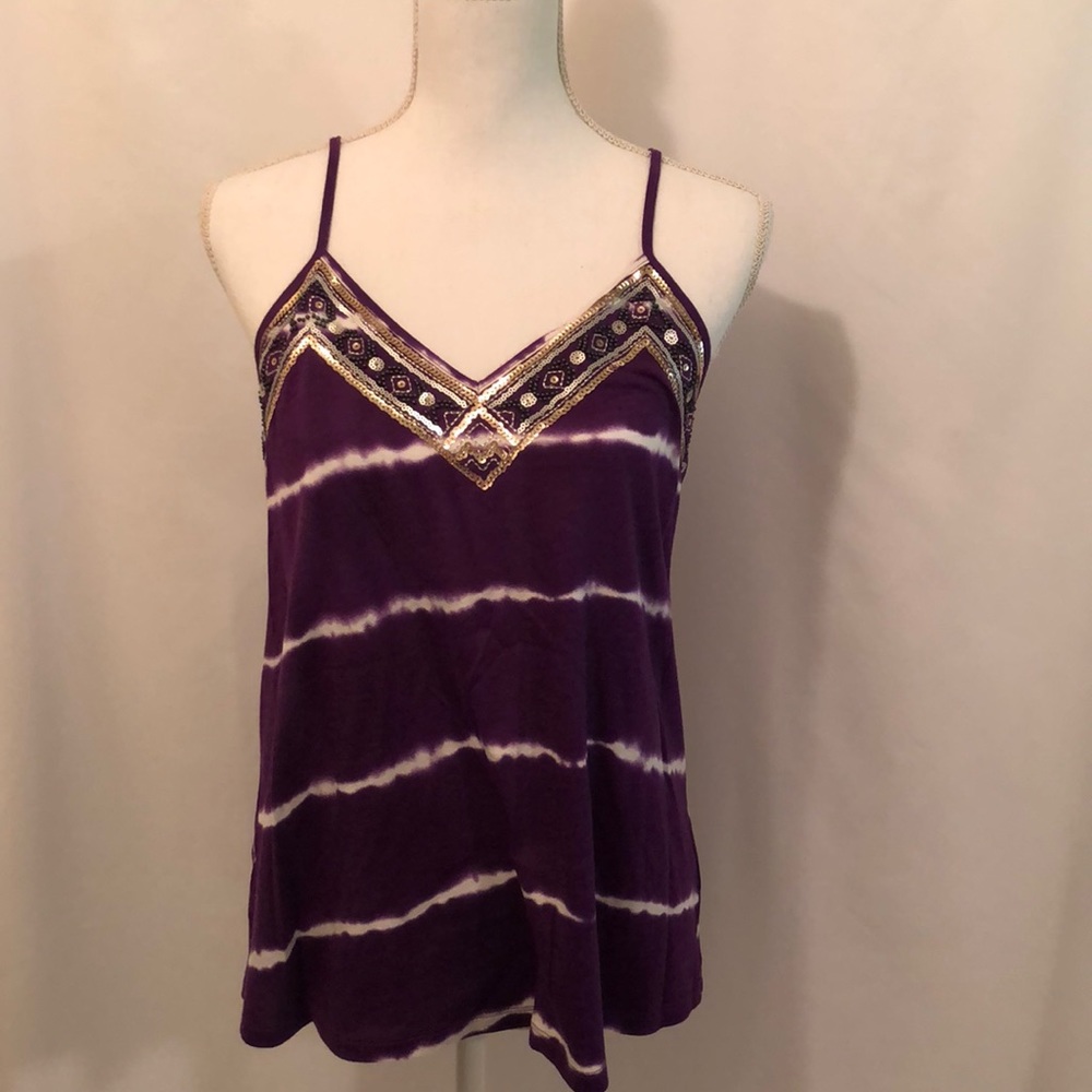 Express Purple tie dye striped beaded sequin tank